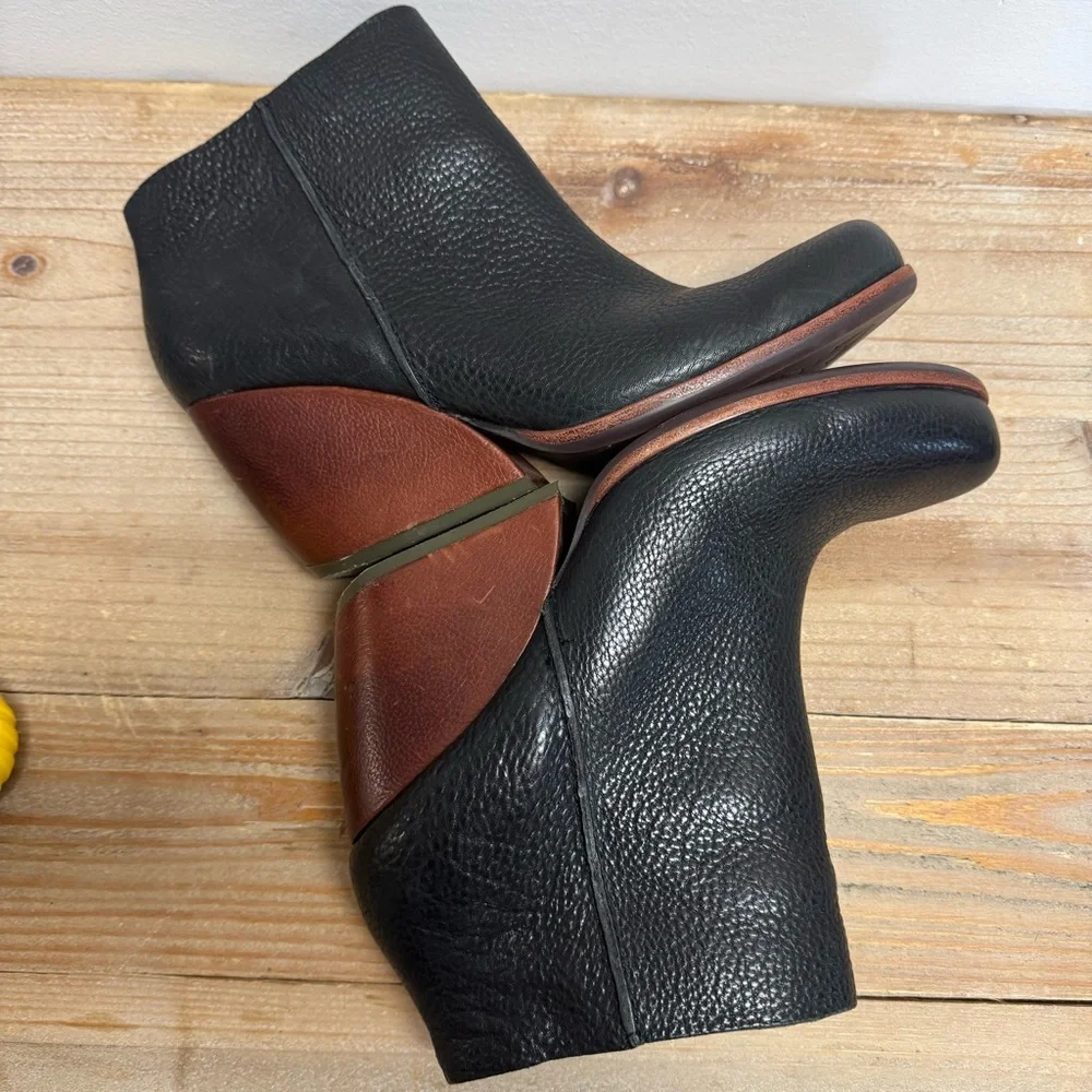 Kor-Ease Natalya Burnished Black‎ Leather Demi Wedge Boot Size 9.5